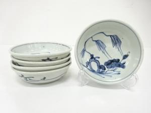 古伊万里　染付　岩に柳　なます皿　5客揃